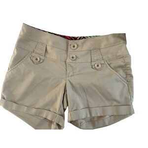 Copper Key Khaki Cuffed Shorts Double Button Waist Tan Size 1